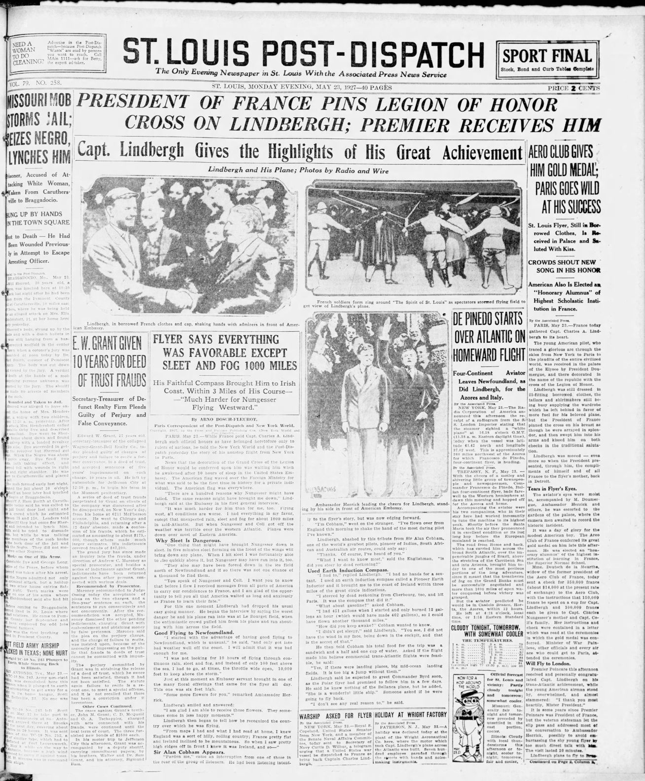 May 23, 1927 - Lindbergh Gives Highlights of his Great Achievement